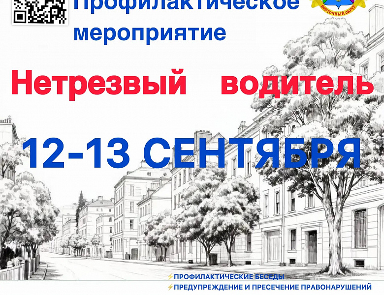 С 12 по 13 сентября 2026 года на территории ВАО пройдет профилактический рейд ГИБДД «Нетрезвый водитель»