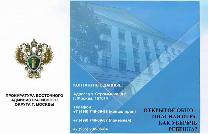 Прокуратура Восточного административного округа Москвы: "Открытое окно - опасная игра. Как уберечь ребёнка?"